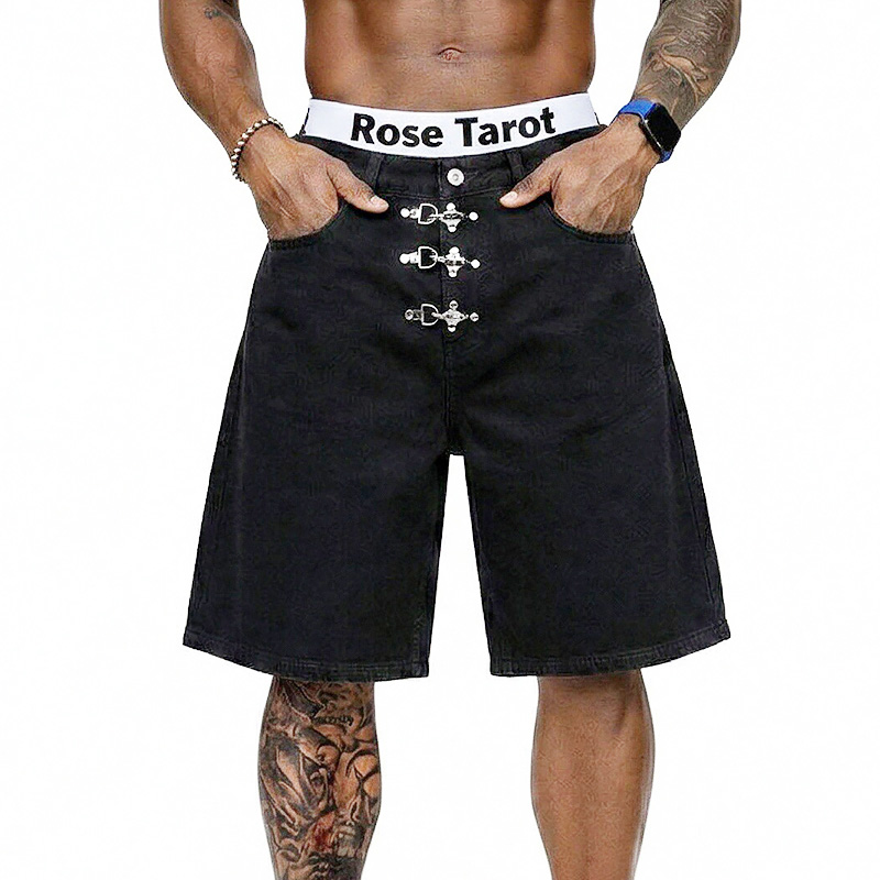 Jeans Pants Fashion Men - Metal Buckle Short Baggy Jeans Men