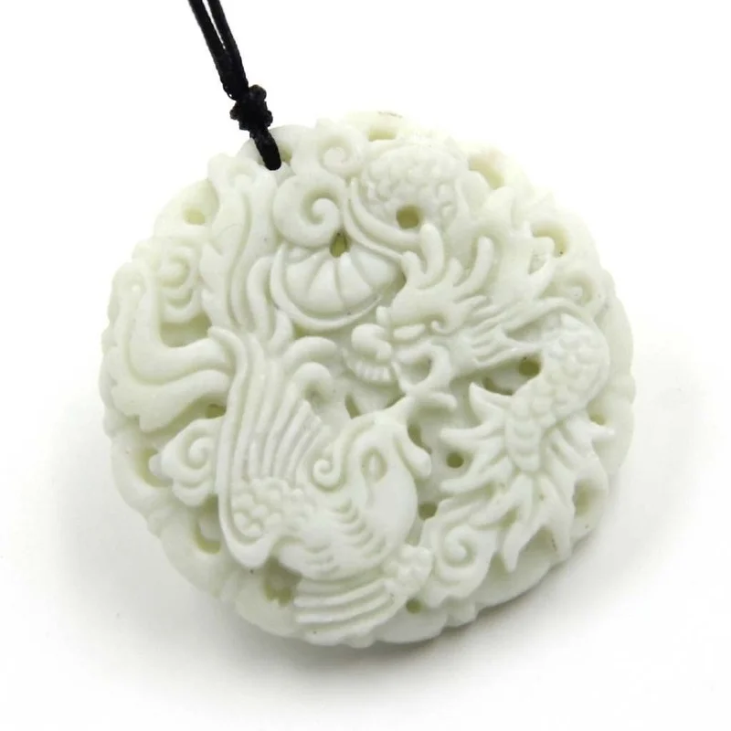 Natural White jade Dragon Phoe - Men'S Fashion Necklaces ulasan dan harga
