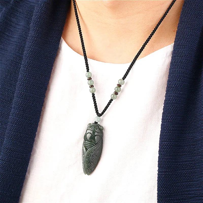 Natural Hetian Jade Cicada Pen - Men'S Fashion Necklaces ulasan dan harga