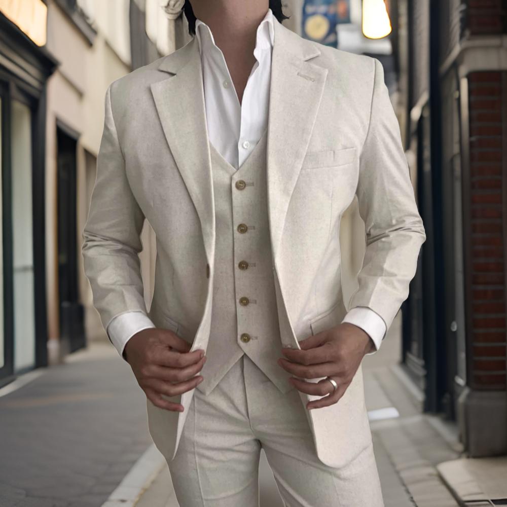 3 Pieces Linen Men Suits for B - Mens Fashion Blazer ulasan dan harga