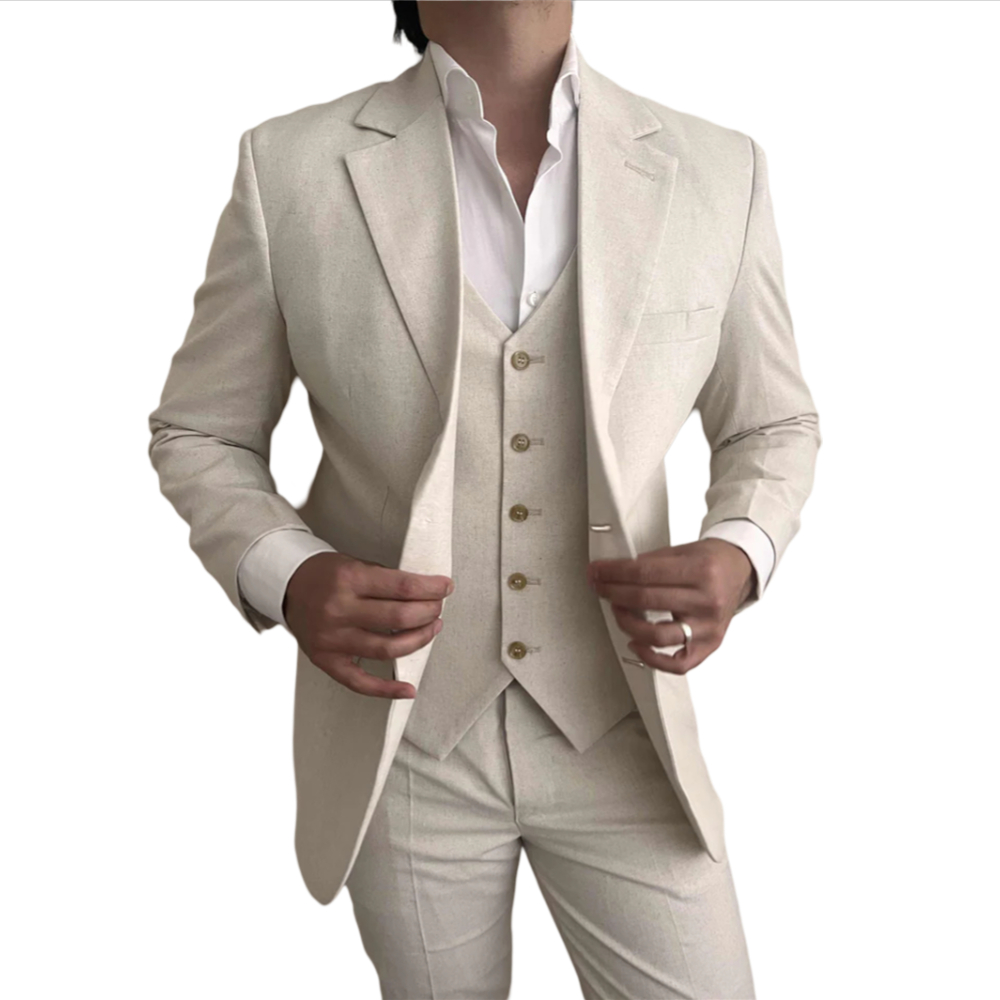 3 Pieces Linen Men Suits for B - Mens Fashion Blazer ulasan dan harga