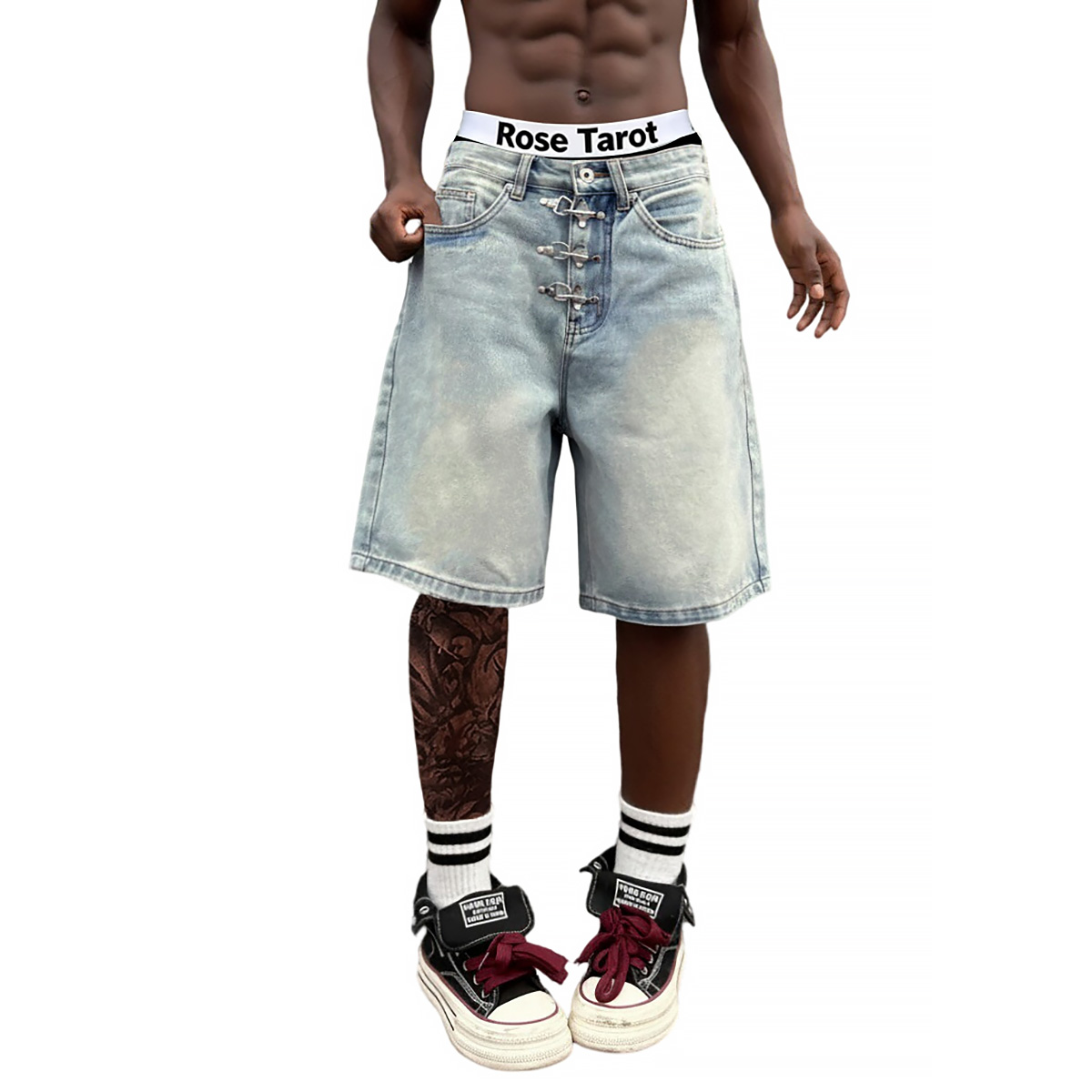 Metal Buckle Short Baggy Jeans - Jeans Pants Fashion Men ulasan dan harga