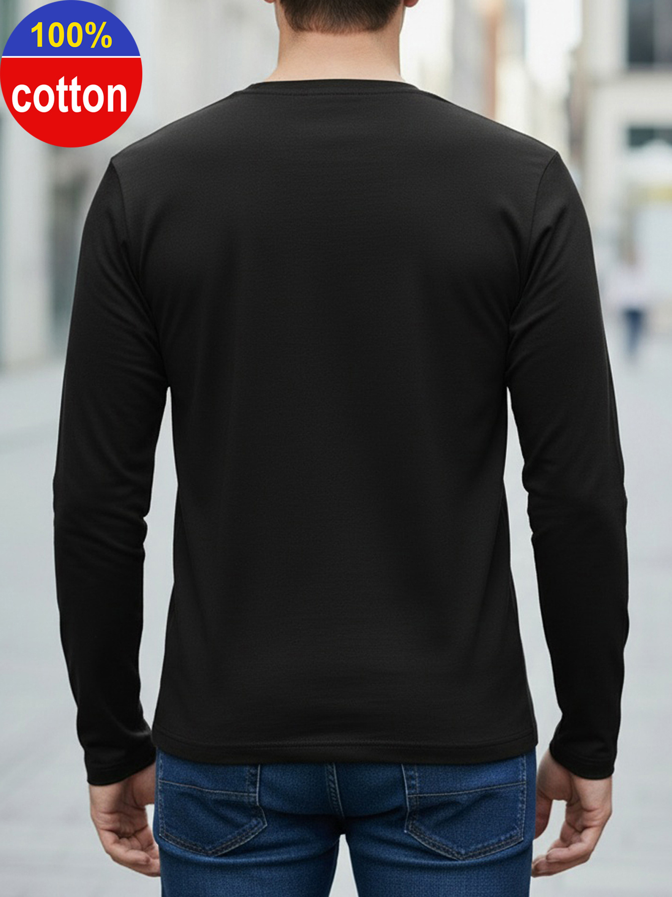 100% Pure Cotton Men's Long Sl - Men'S Fashion T Shirts ulasan dan harga